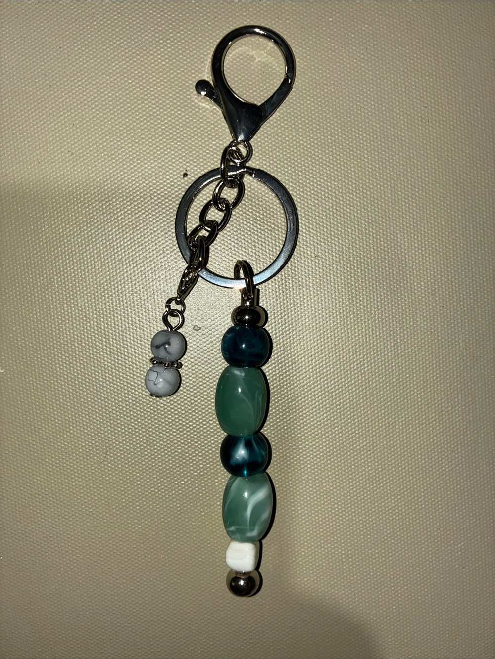 Sugar’s Handcrafted Creations Beaded Keychain Bag Charm - Teal and White